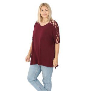 ZENANA LATTICE SHORT SLEEVE TOP